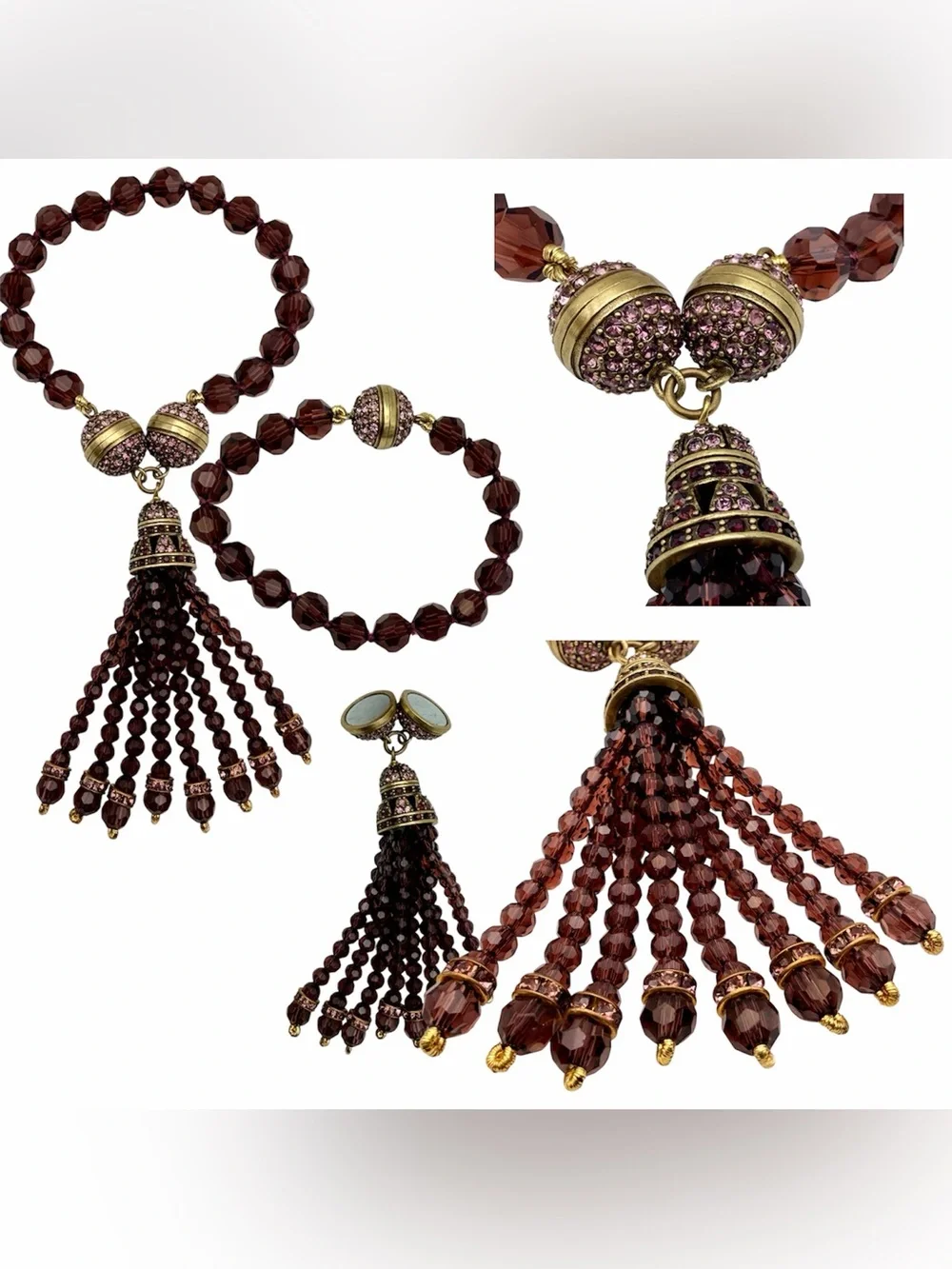 Heidi Daus Swarovski Amethyst   Crystal Magnetic Jewelry Set Lot W/Clip Earrings